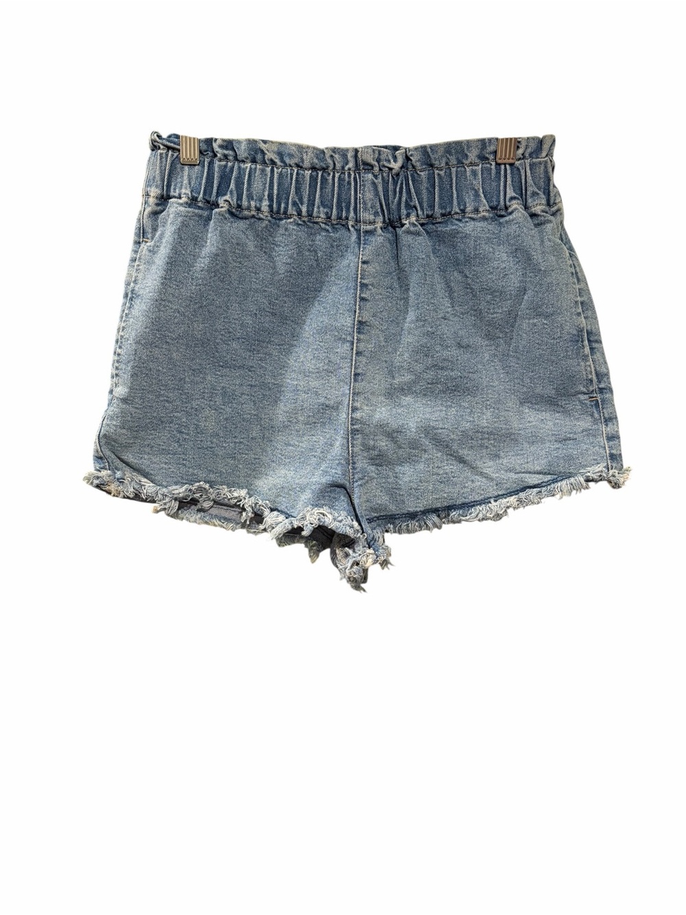 Material Girl Light Blue Paperbag Waist Frayed Denim Shorts - Picture 1 of 3